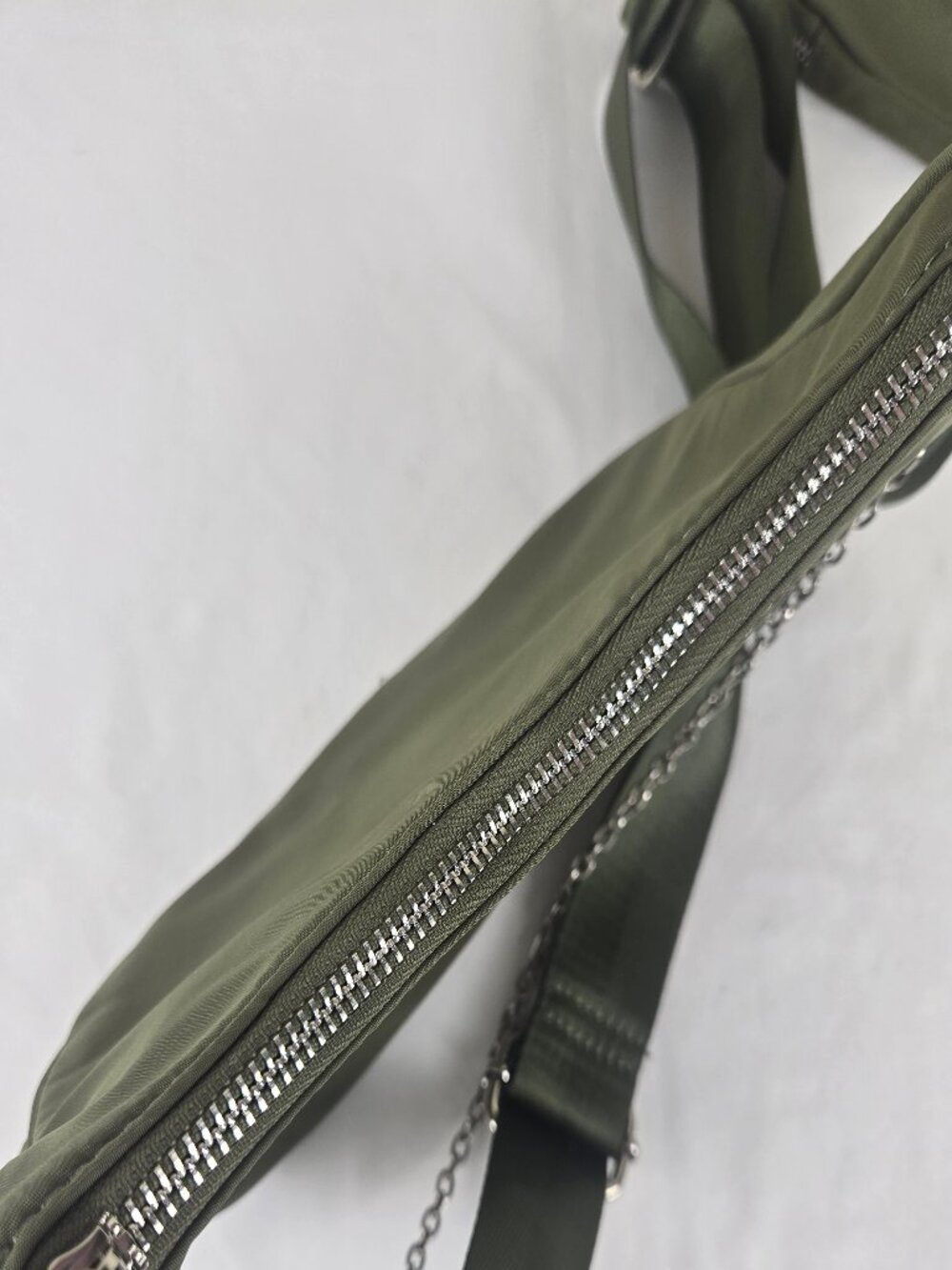 Olive Green NYlon Crossbody Bag Removable Pouch Canvas Adjustable Strap Chain - Picture 10 of 15